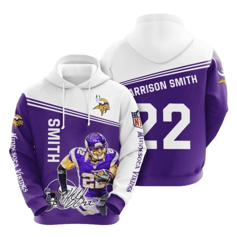 Minnesota Vikings Harrison Smith 22 Signature Purple White Aop Hoodie 1
