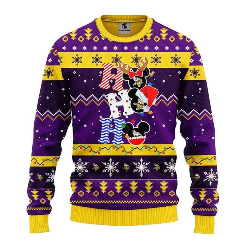 Minnesota Vikings Hohoho Mickey Christmas Ugly Sweater 1