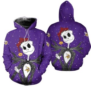 Minnesota Vikings Jack Skellington Christmas Football AOP Hoodie