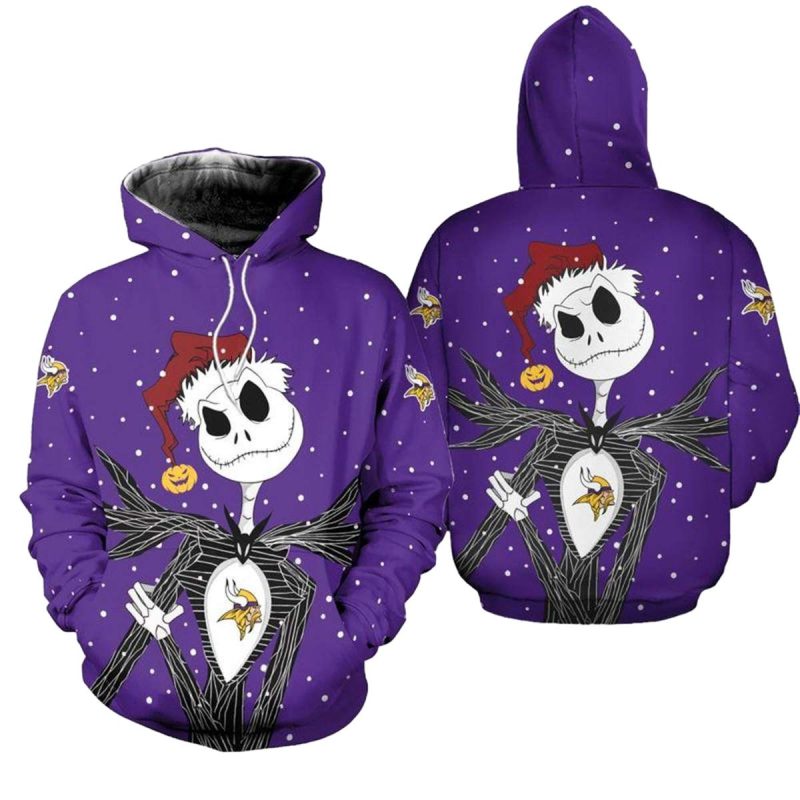 Minnesota Vikings Jack Skellington Christmas Football Aop Hoodie 1