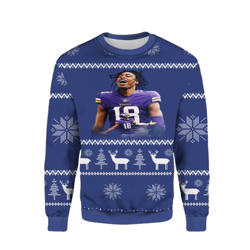 Minnesota Vikings Justin Jefferson Best Christmas Gifts Ugly Sweater 1