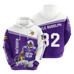 Minnesota Vikings Kyle Rudolph 82 Signature Purple White AOP Hoodie