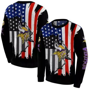 Minnesota Vikings Logo And American Pride Black AOP Sweatshirt