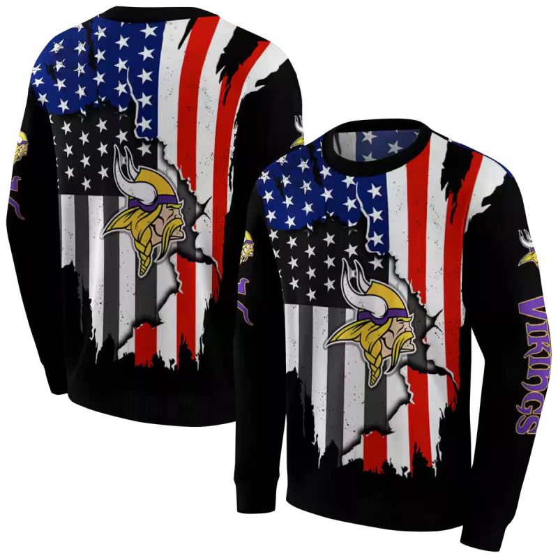 Minnesota Vikings Logo And American Pride Black Aop Sweatshirt 1
