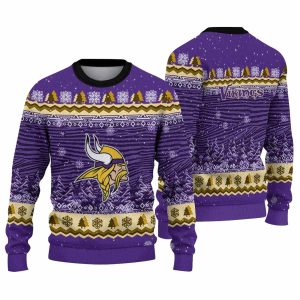 Minnesota Vikings Logo And Christmas Tree Pattern Purple AOP Sweatshirt