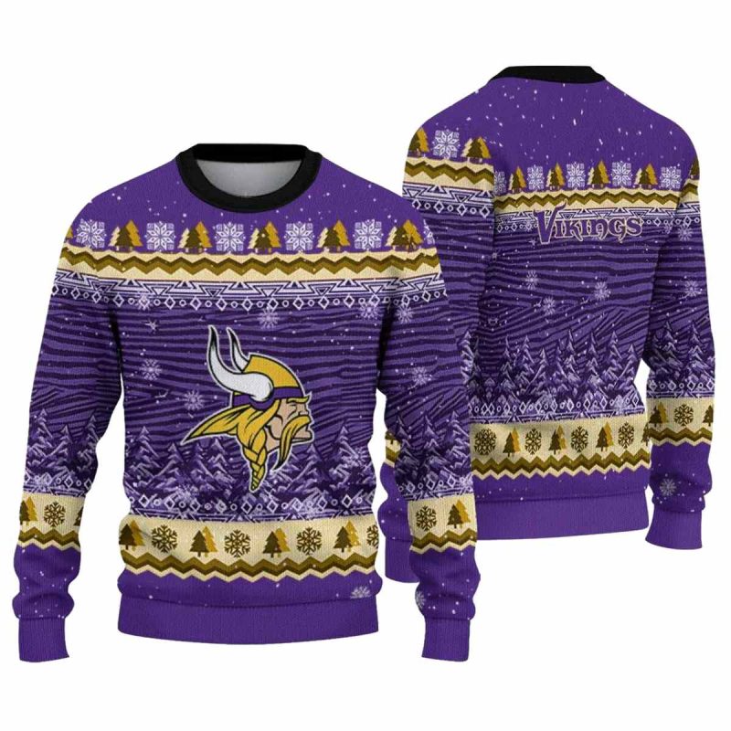 Minnesota Vikings Logo And Christmas Tree Pattern Purple Aop Sweatshirt 1