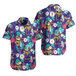 Minnesota Vikings Logo And Flamingo Floral Hawaiian Shirt