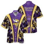 Minnesota Vikings Logo And Floral Panel Hawaiian Shirt