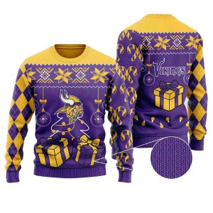 Minnesota Vikings Logo And Gift Box Holiday Ugly Sweater
