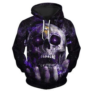 Minnesota Vikings Logo And Neon Skull AOP Hoodie