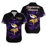 Minnesota Vikings Logo And Purple Hibiscus Black Hawaiian Shirt