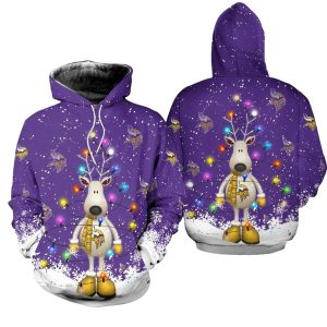 Minnesota Vikings Logo And Reindeer Christmas Pattern AOP Hoodie