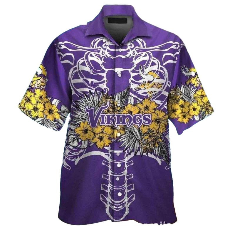 Minnesota Vikings Logo And Skeleton Floral Hawaiian Shirt 1