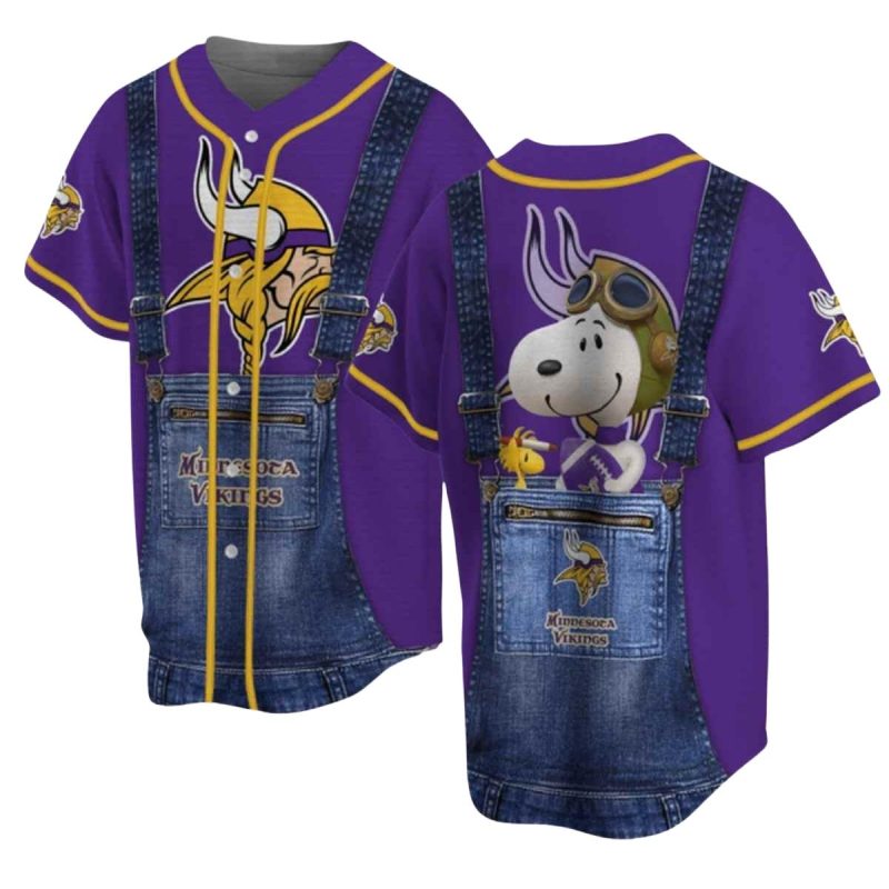 Minnesota Vikings Logo And Snoopy Cosplay Baseball Jersey 1