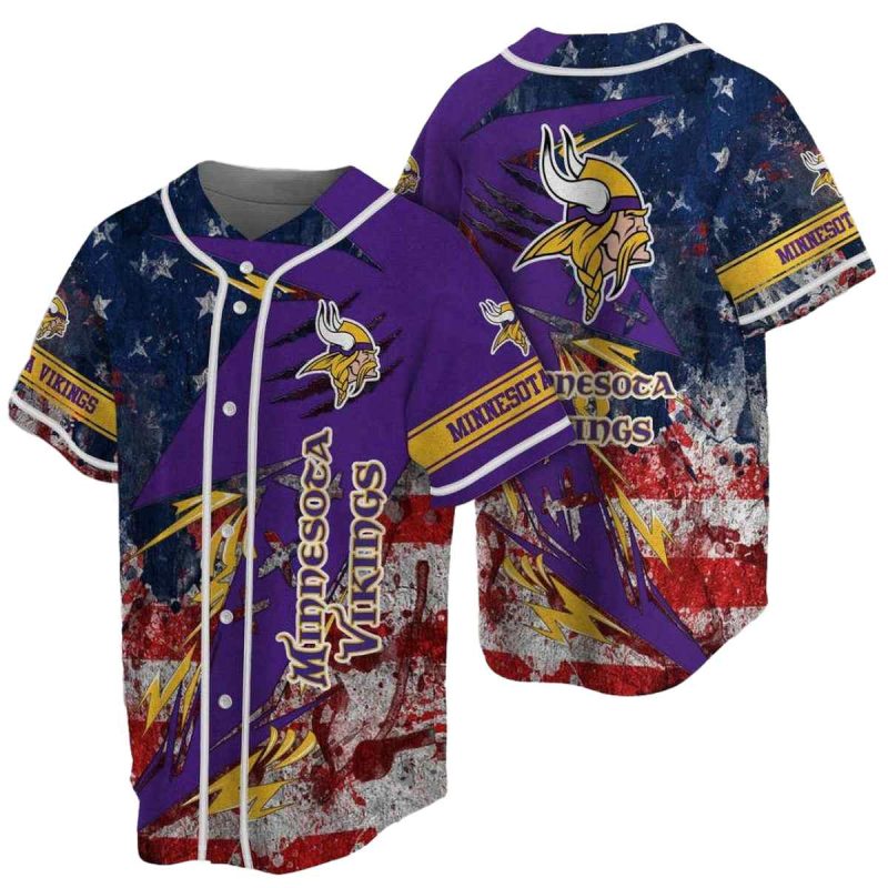 Minnesota Vikings Logo And Us Flag Vintage Baseball Jersey 1