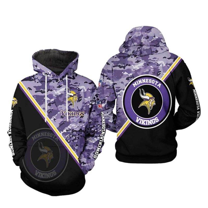Minnesota Vikings Logo Black And Camo Pattern Aop Hoodie 1
