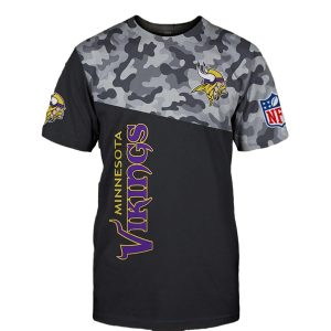 Minnesota Vikings Logo Camo And Black AOP T Shirt