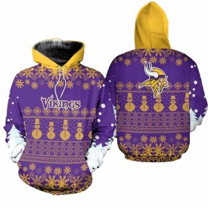 Minnesota Vikings Logo Christmas Pine Football AOP Hoodie
