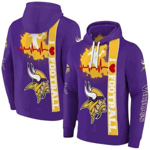 Minnesota Vikings Logo Heartbeat Purple AOP Hoodie