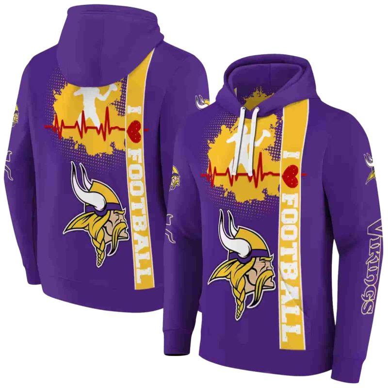 Minnesota Vikings Logo Heartbeat Purple Aop Hoodie 1