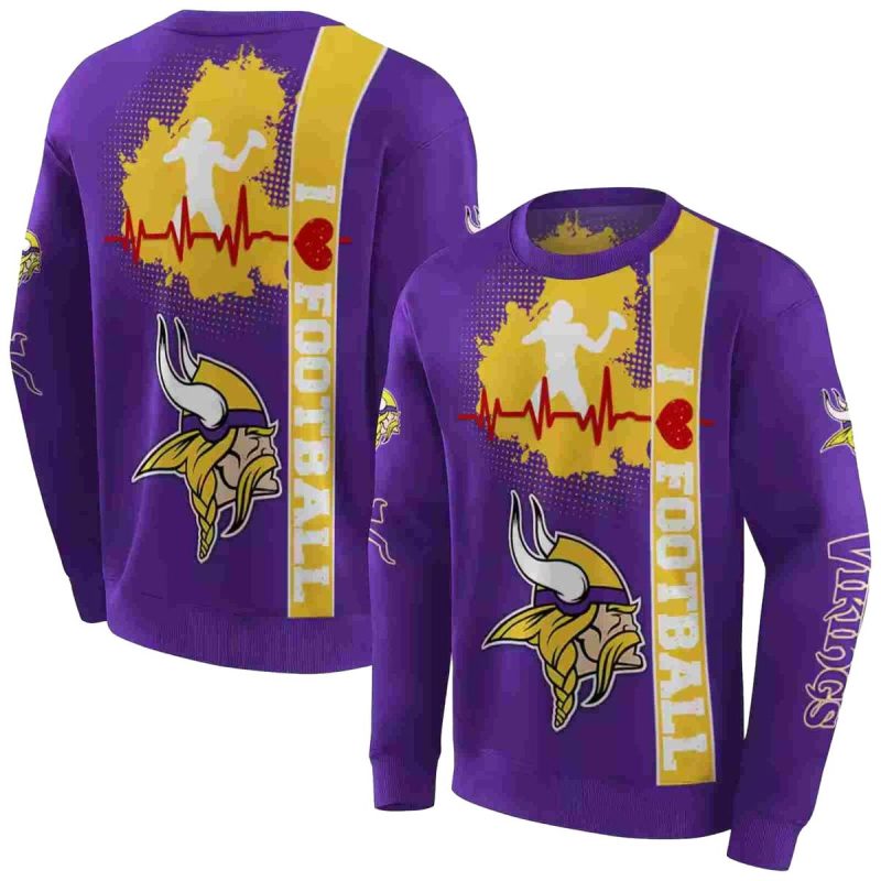 Minnesota Vikings Logo Heartbeat Purple Aop Sweatshirt 1
