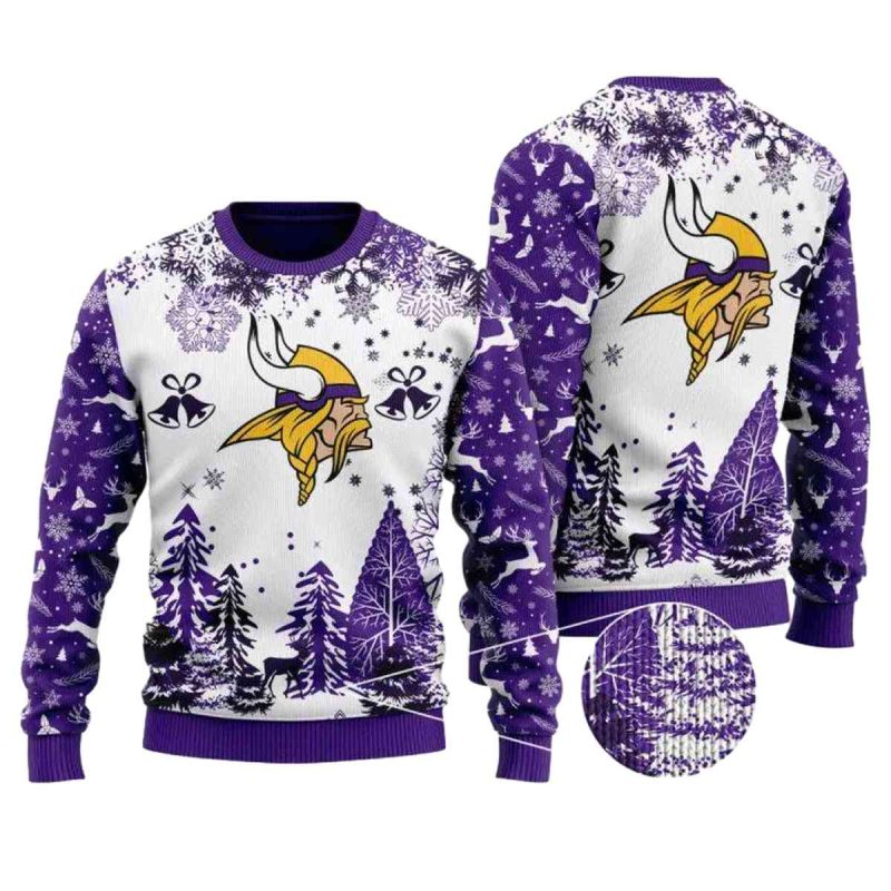 Minnesota Vikings Logo In My Heart White And Purple Ugly Sweater 1