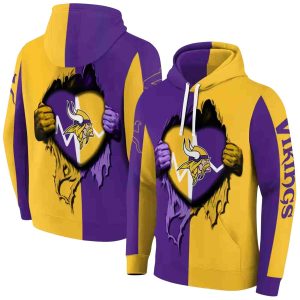 Minnesota Vikings Logo Inside Me Heartbeat Graphic Purple AOP Hoodie