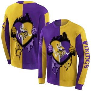 Minnesota Vikings Logo Inside Me Heartbeat Graphic Purple AOP Sweatshirt