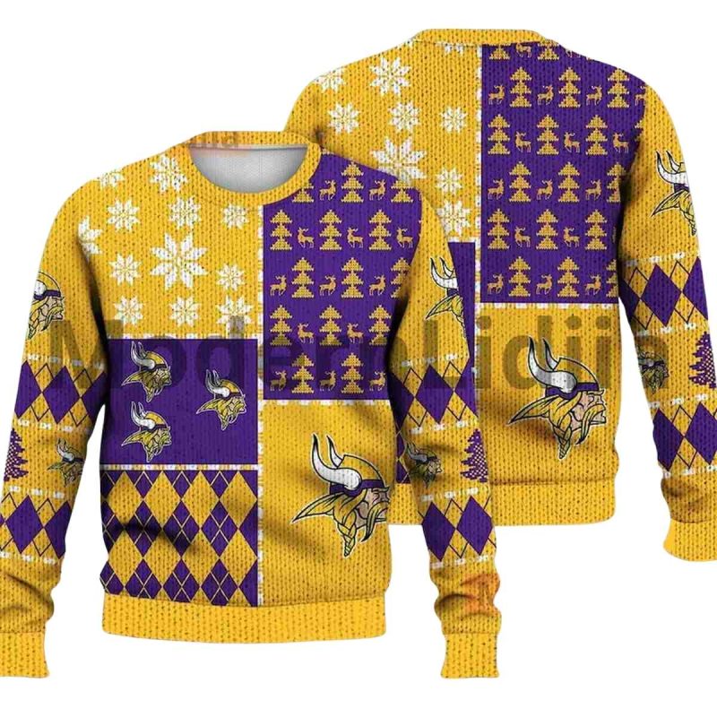 Minnesota Vikings Logo Inside Me Yellow And Purple Christmas Ugly Sweater 1