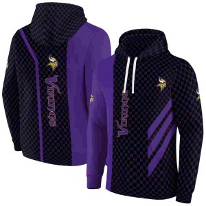 Minnesota Vikings Logo Monogram Purple And Black Pattern AOP Hoodie