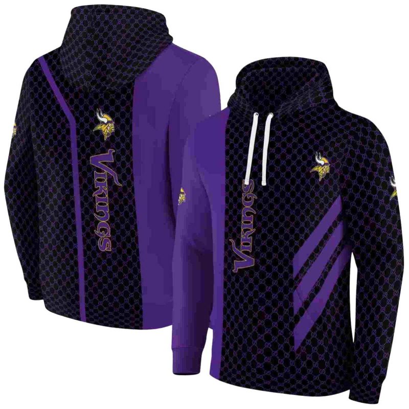 Minnesota Vikings Logo Monogram Purple And Black Pattern Aop Hoodie 1