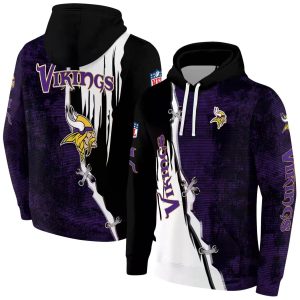 Minnesota Vikings Logo Ripped Pattern Purple Black White AOP Hoodie