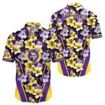 Minnesota Vikings Logo Yellow And Purple Hibiscus Hawaiian Shirt