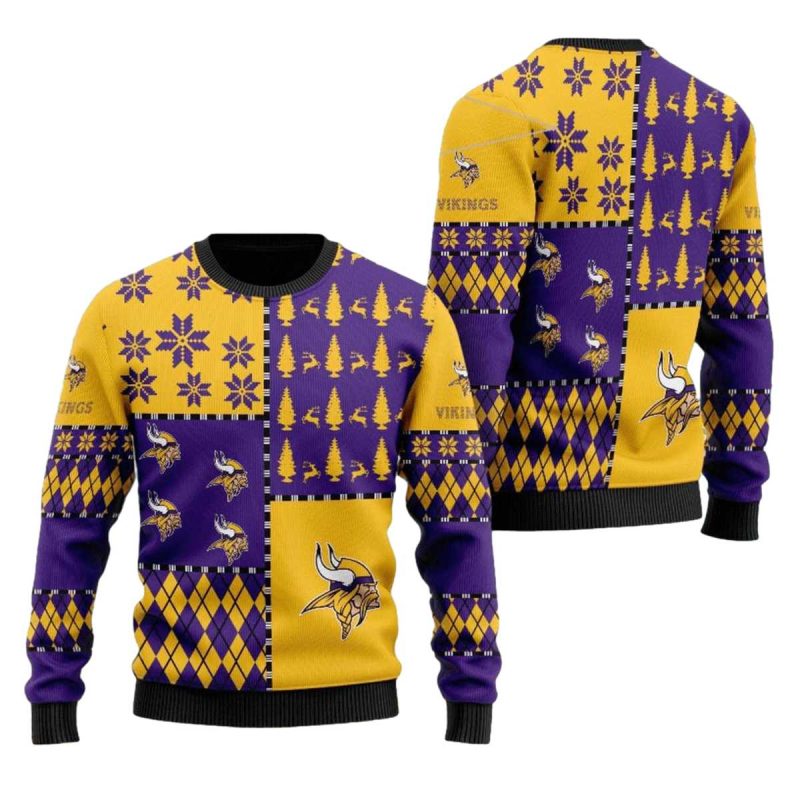 Minnesota Vikings Logo Yellow Purple Ugly Sweater 1