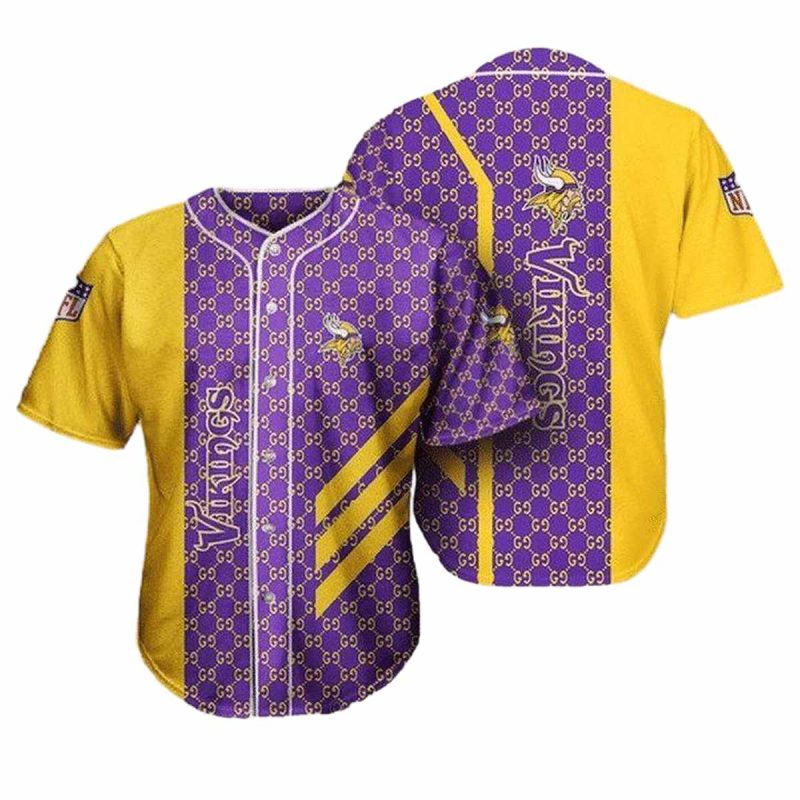 Minnesota Vikings Lovely Logo Yellow Purpl Baseball Jersey 1