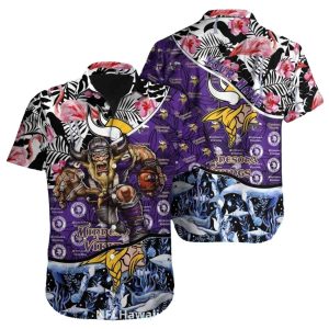 Minnesota Vikings Mascot Flamingo And Ocean Hawaiian Shirt