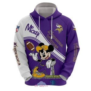 Minnesota Vikings Mickey And Bowl White Purple AOP Hoodie