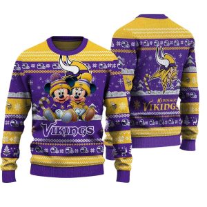 Minnesota Vikings Mickey And Minnie Cute Christmas Ugly Sweater