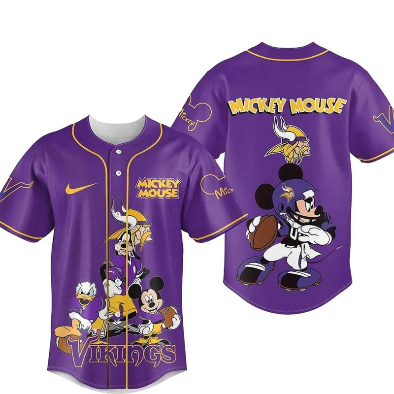 Minnesota Vikings Mickey Mouse Disney Characters Baseball Jersey 1