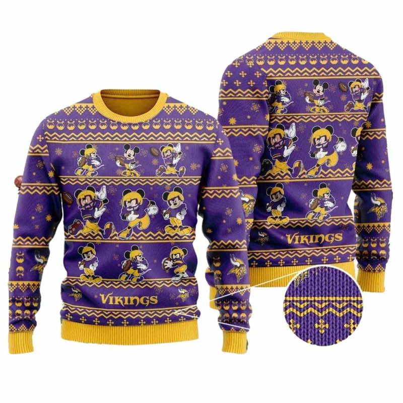Minnesota Vikings Mickey Mouse Holiday Party Ugly Ugly Sweater 1