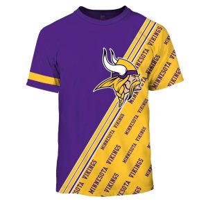 Minnesota Vikings Multi Logo Purple And Gold AOP T Shirt