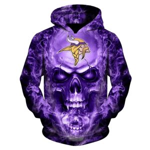 Minnesota Vikings Neon Purple Skull AOP Hoodie