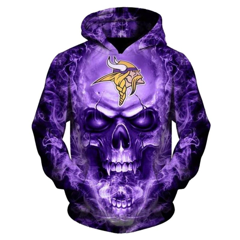 Minnesota Vikings Neon Purple Skull Aop Hoodie 1
