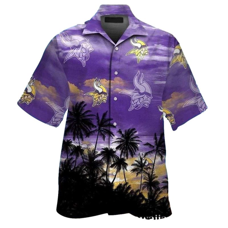 Minnesota Vikings Palm Shadows Button Down Hawaiian Shirt 1