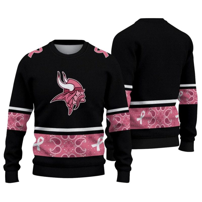 Minnesota Vikings Pink Ribbon Black Pink Aop Sweatshirt 1