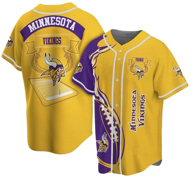 Minnesota Vikings Purple Flame Ball Yellow Pattern Baseball Jersey 1