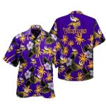 Minnesota Vikings Purple Floral Hibiscus And Coconut Tree Hawaiian Shirt