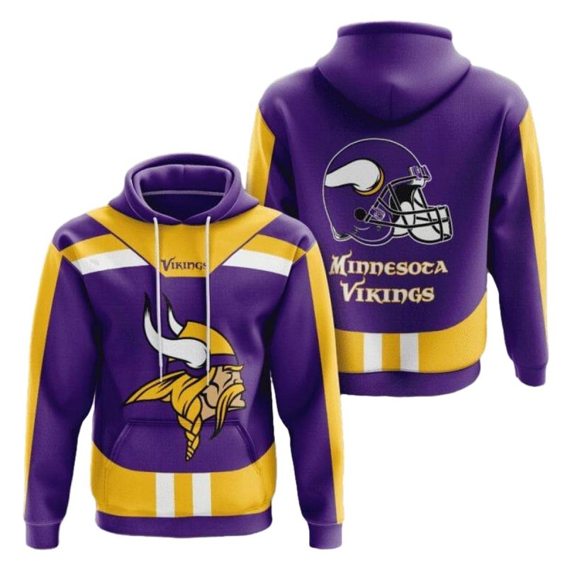 Minnesota Vikings Purple Gold Logo And Helmet Aop Hoodie 1