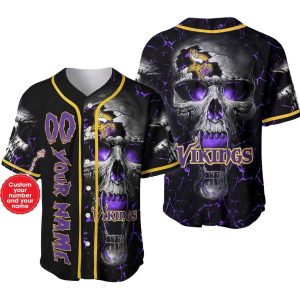 Minnesota Vikings Purple Smoke Skull Baseball Jersey