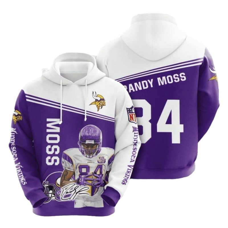 Minnesota Vikings Randy Moss 84 Signature Purple White Aop Hoodie 1